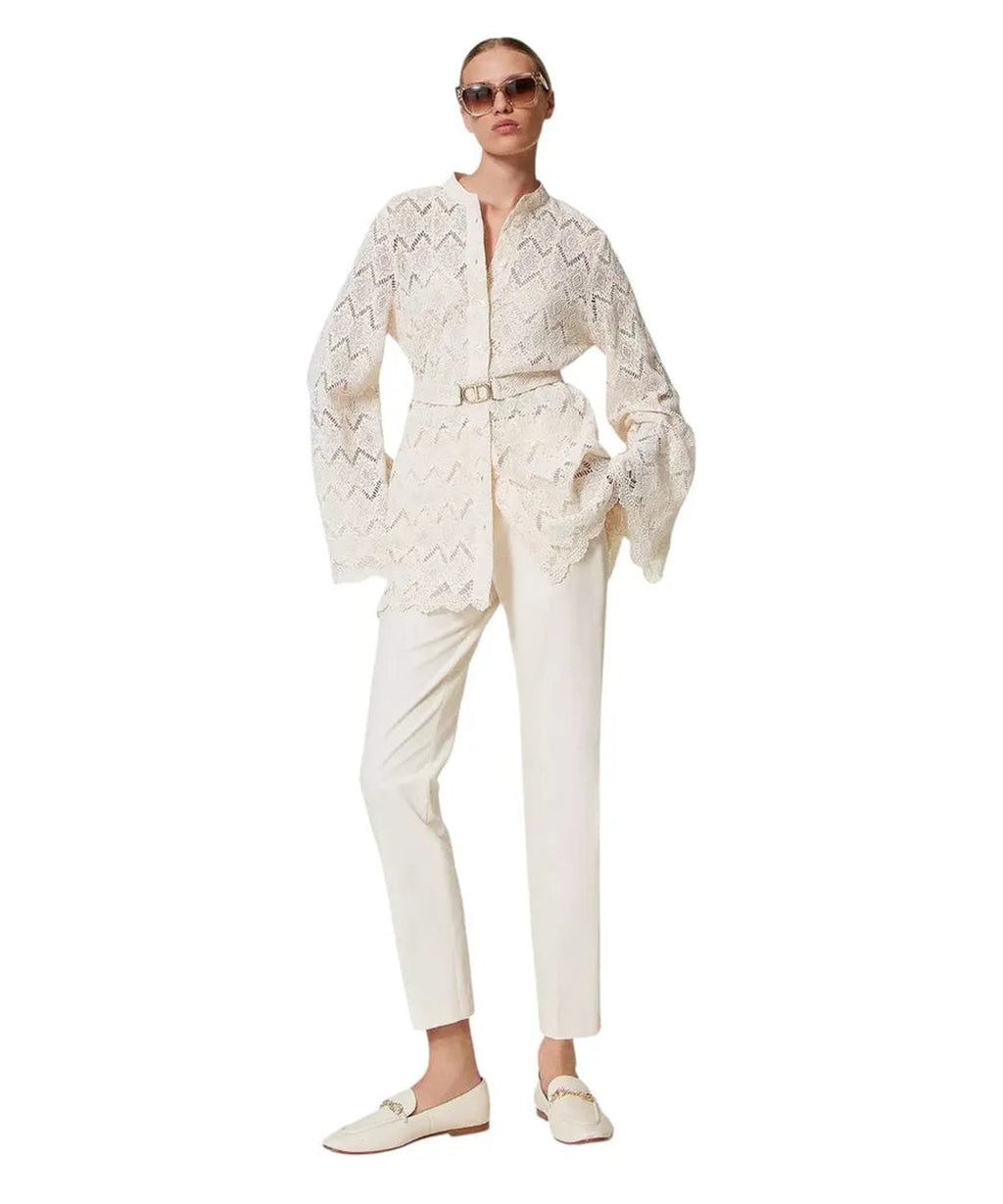 Pantaloni dritti in gabardine misto cotone-Twinset-Pantaloni-Vittorio Citro Boutique