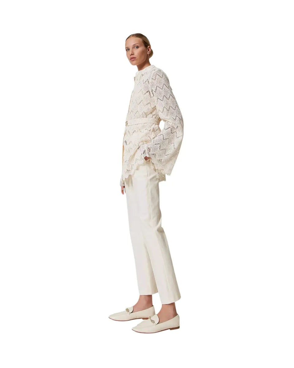 Pantaloni dritti in gabardine misto cotone-Twinset-Pantaloni-Vittorio Citro Boutique