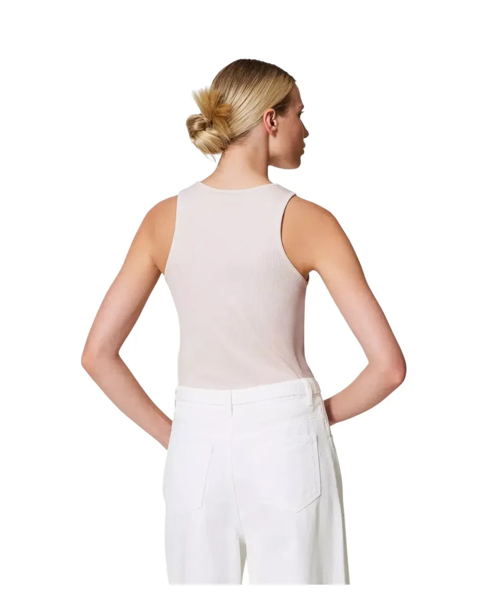 Top fitted a costine con logo Oval T strass-Twinset-Top-Vittorio Citro Boutique