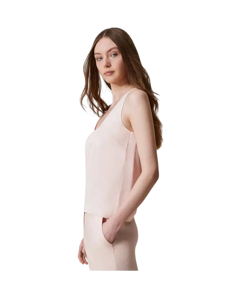 Top in raso lucido con collo tondo-Twinset-Top-Vittorio Citro Boutique