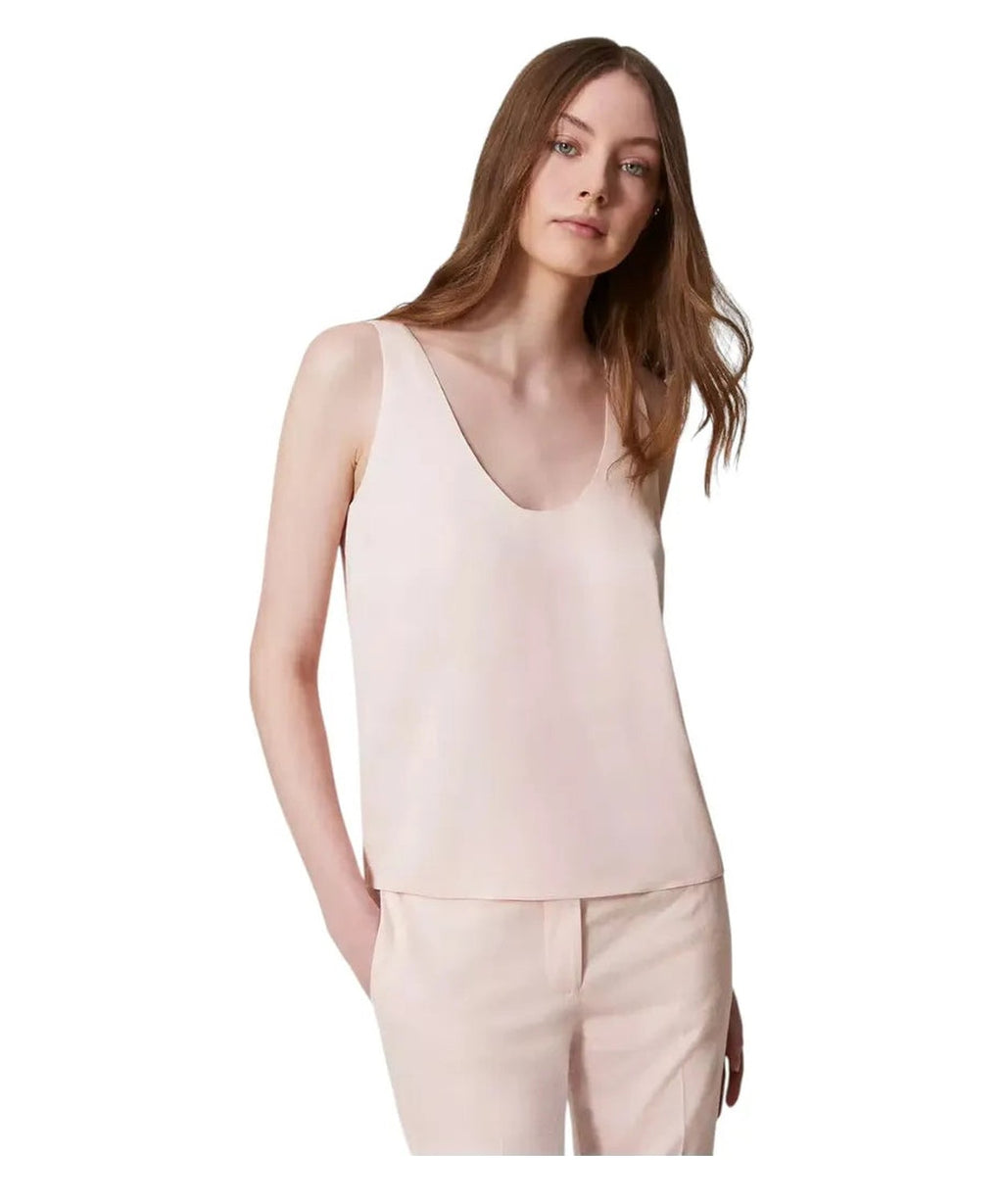 Top in raso lucido con collo tondo-Twinset-Top-Vittorio Citro Boutique