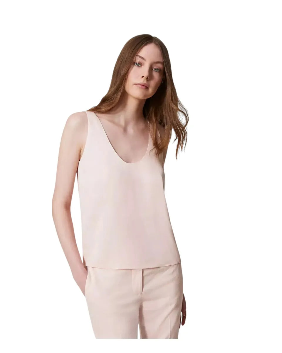 Top in raso lucido con collo tondo-Twinset-Top-Vittorio Citro Boutique