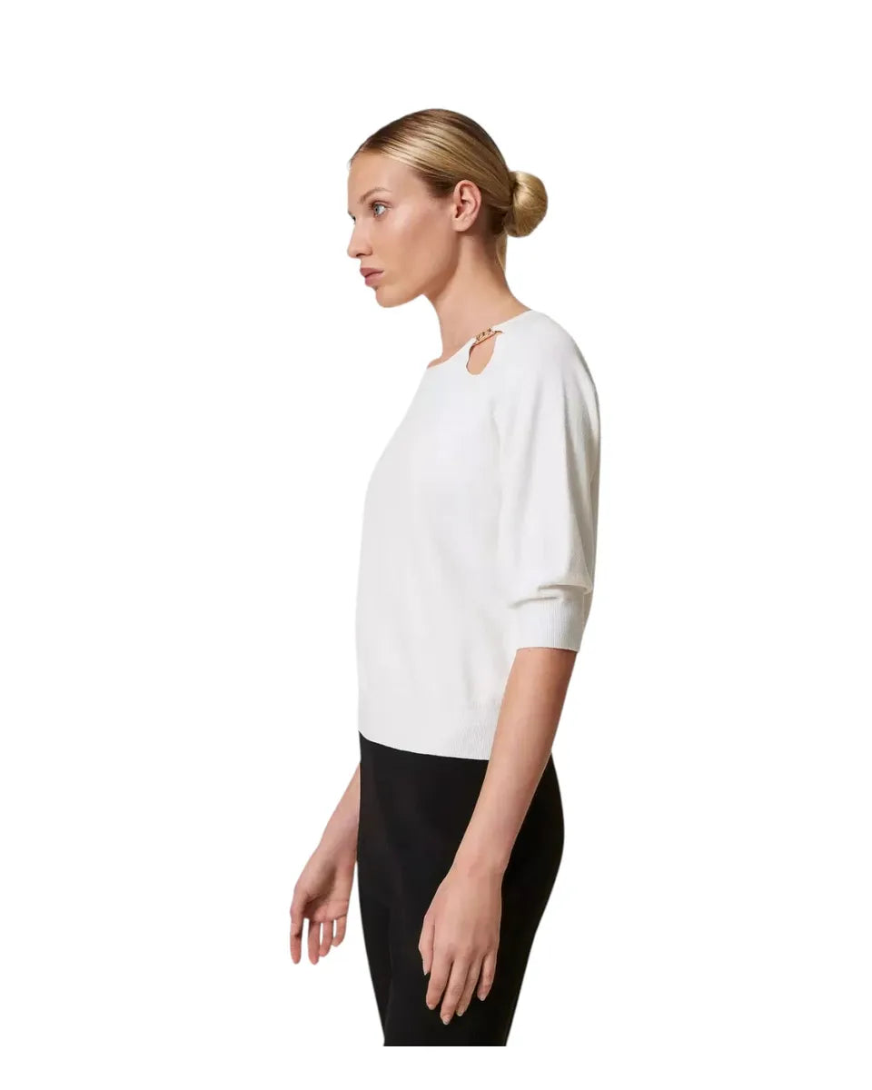Maglia con cut-out e logo Oval T in metallo-Twinset-Maglieria-Vittorio Citro Boutique
