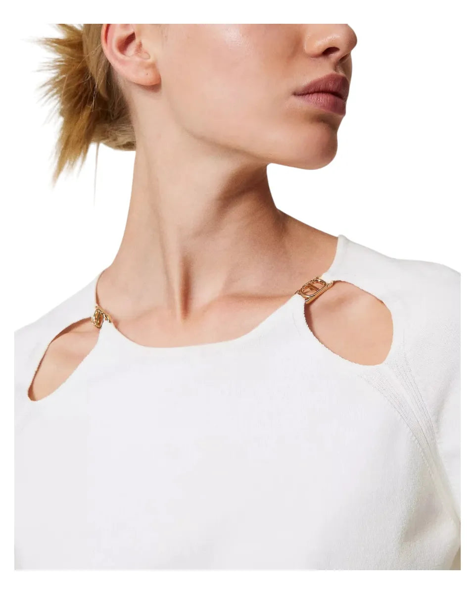 Maglia con cut-out e logo Oval T in metallo-Twinset-Maglieria-Vittorio Citro Boutique