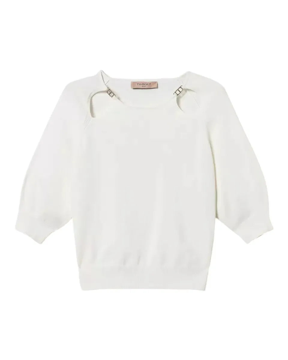 Maglia con cut-out e logo Oval T in metallo-Twinset-Maglieria-Vittorio Citro Boutique