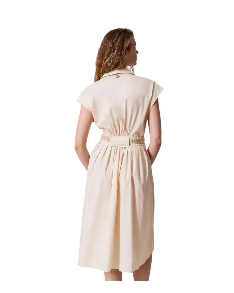 Abito chemisier longuette in popeline con cintura rafia-Twinset-Abiti-Vittorio Citro Boutique