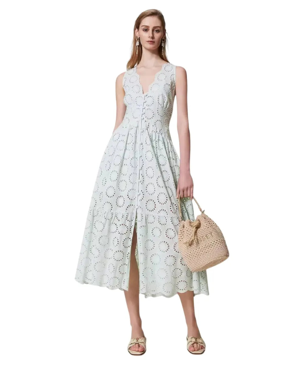 Abito Lungo in Sangallo Water Green-Twinset-Abiti-Vittorio Citro Boutique