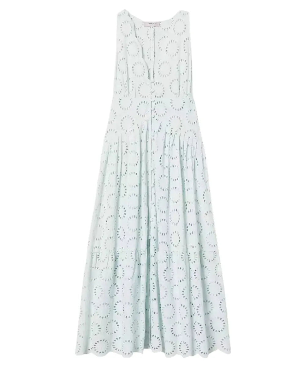 Abito Lungo in Sangallo Water Green-Twinset-Abiti-Vittorio Citro Boutique