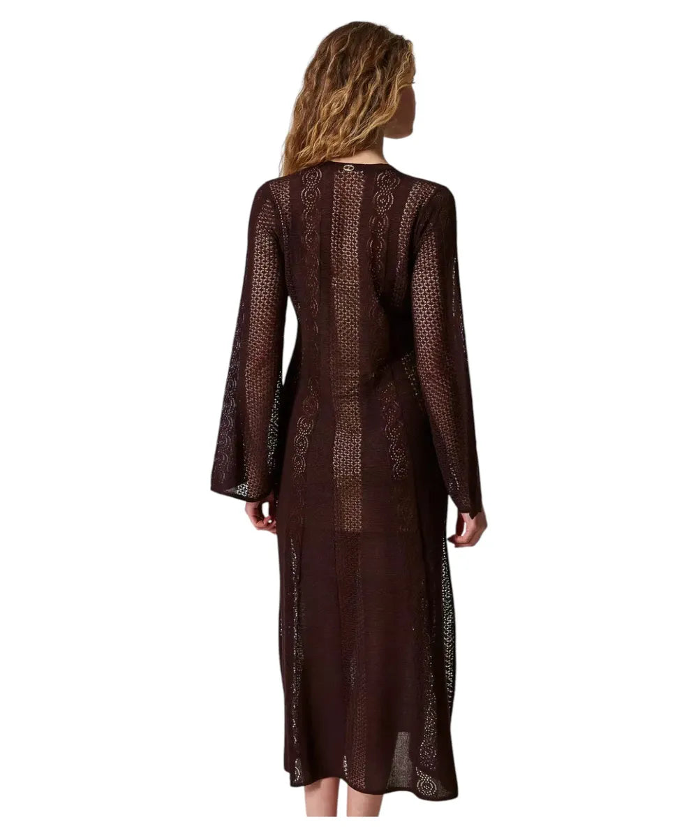 Abito Lungo in Maglia Punzonata “Coffee” con Sottoveste Abbinat-Twinset-Abiti-Vittorio Citro Boutique