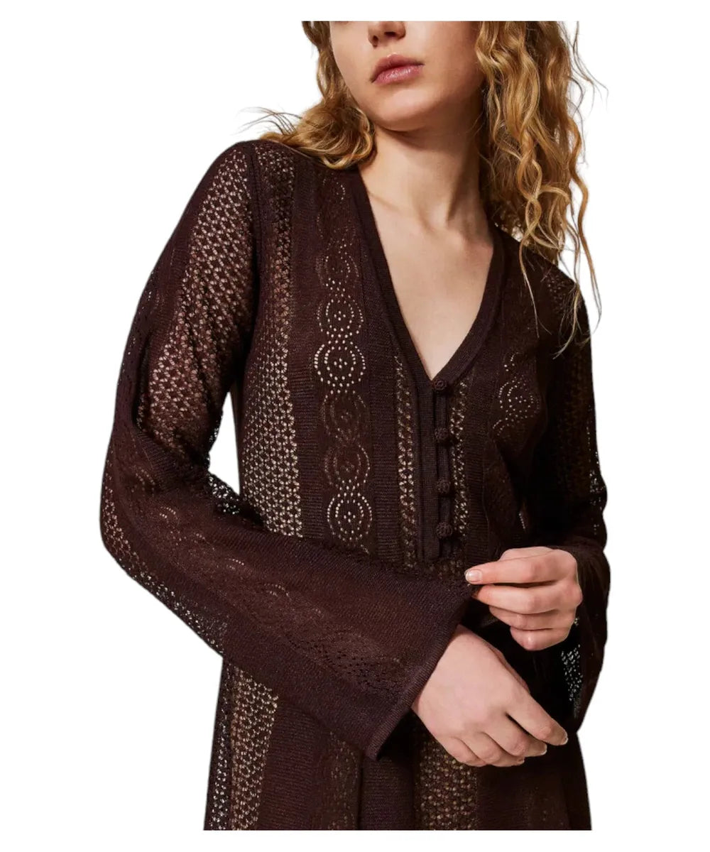 Abito Lungo in Maglia Punzonata “Coffee” con Sottoveste Abbinat-Twinset-Abiti-Vittorio Citro Boutique