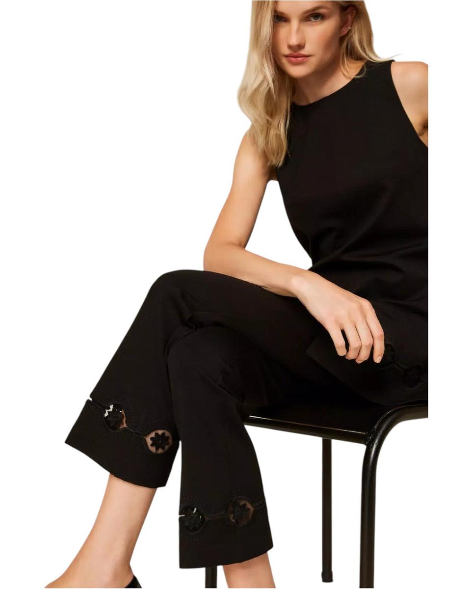 Pantaloni a Sigaretta con Ricamo a Fiori-Twinset-Pantaloni-Vittorio Citro Boutique