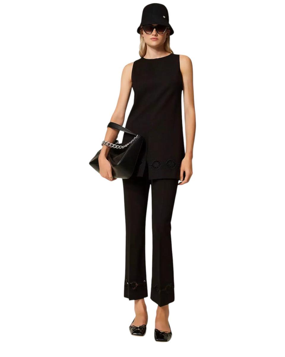 Pantaloni a Sigaretta con Ricamo a Fiori-Twinset-Pantaloni-Vittorio Citro Boutique