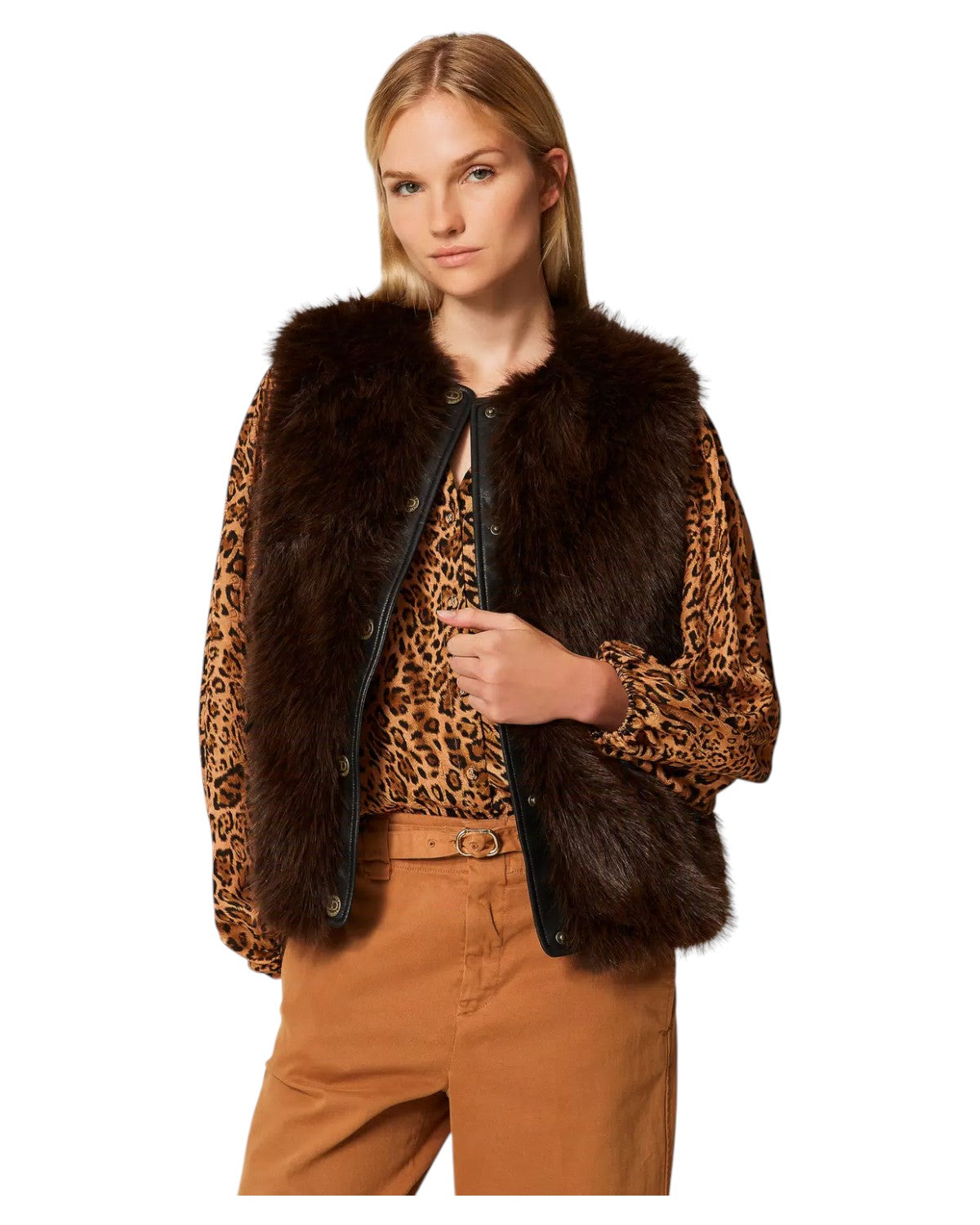 Gilet in Pelliccia Sintetica Bicolor-Twinset-Pellicce e shearling-Vittorio Citro Boutique