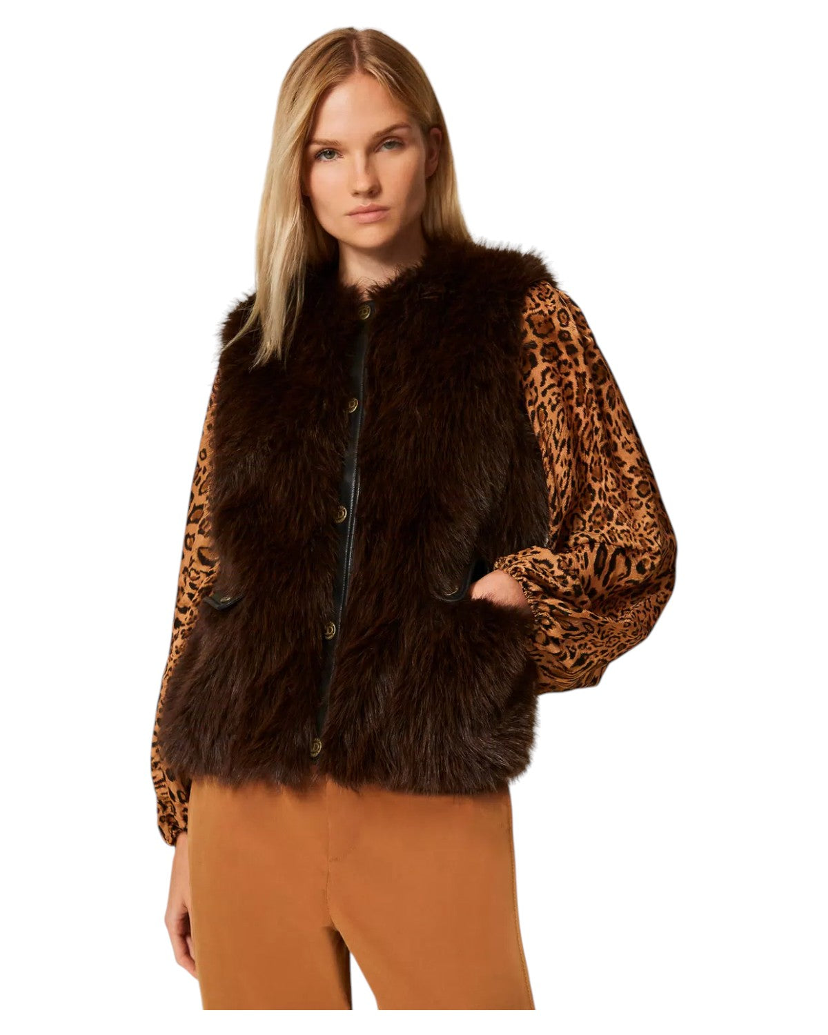 Gilet in Pelliccia Sintetica Bicolor-Twinset-Pellicce e shearling-Vittorio Citro Boutique