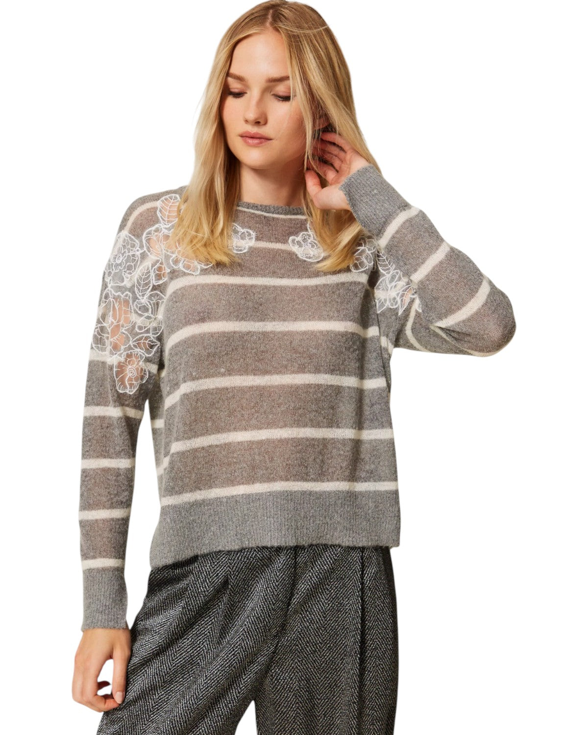 Maglia Misto Mohair con Pizzo e Spacchi-Twinset-Maglieria-Vittorio Citro Boutique
