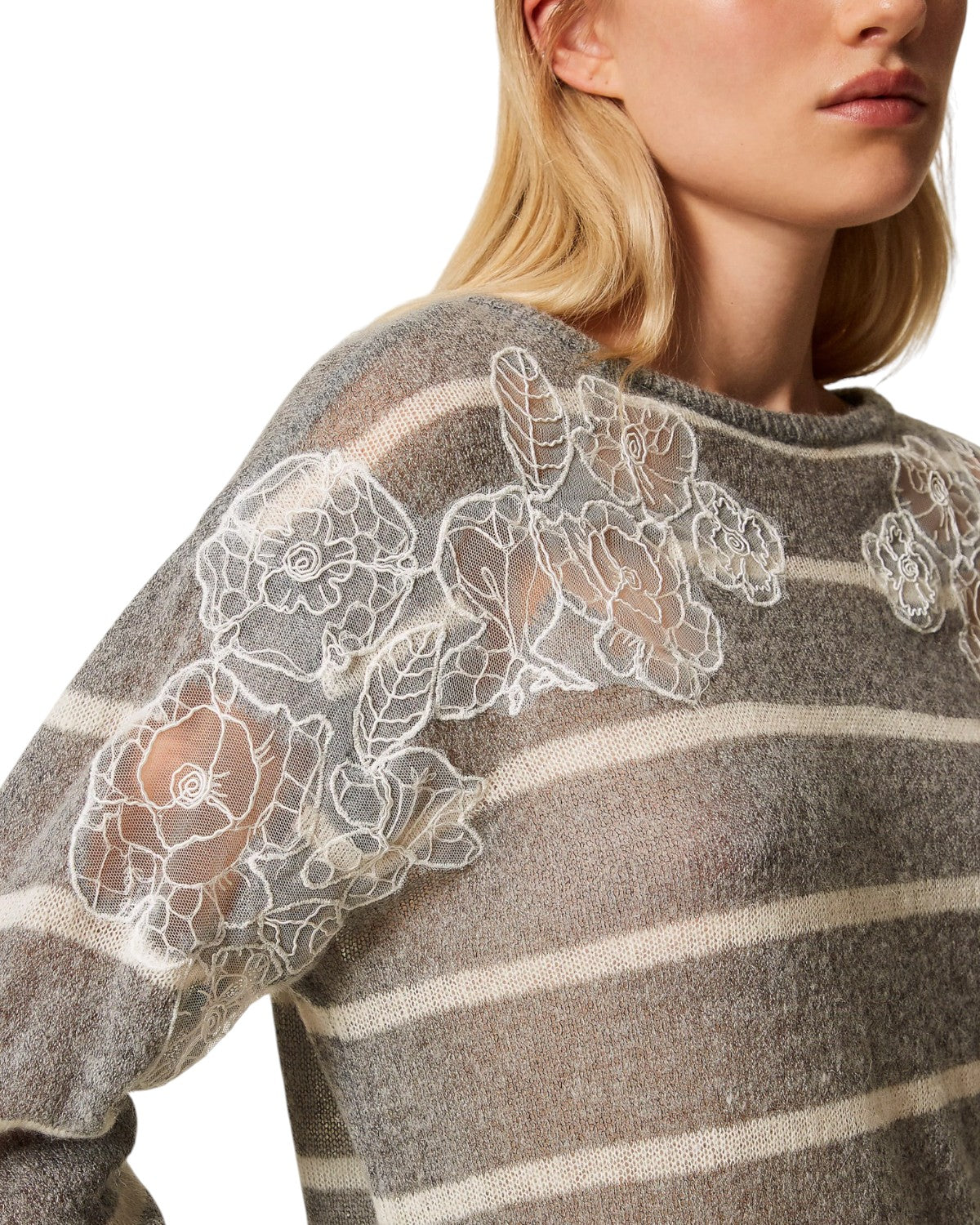 Maglia Misto Mohair con Pizzo e Spacchi-Twinset-Maglieria-Vittorio Citro Boutique