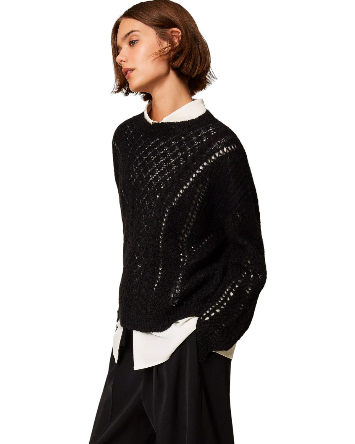 Maglione Oversize in Lana con Girocollo-Twinset-Maglieria-Vittorio Citro Boutique