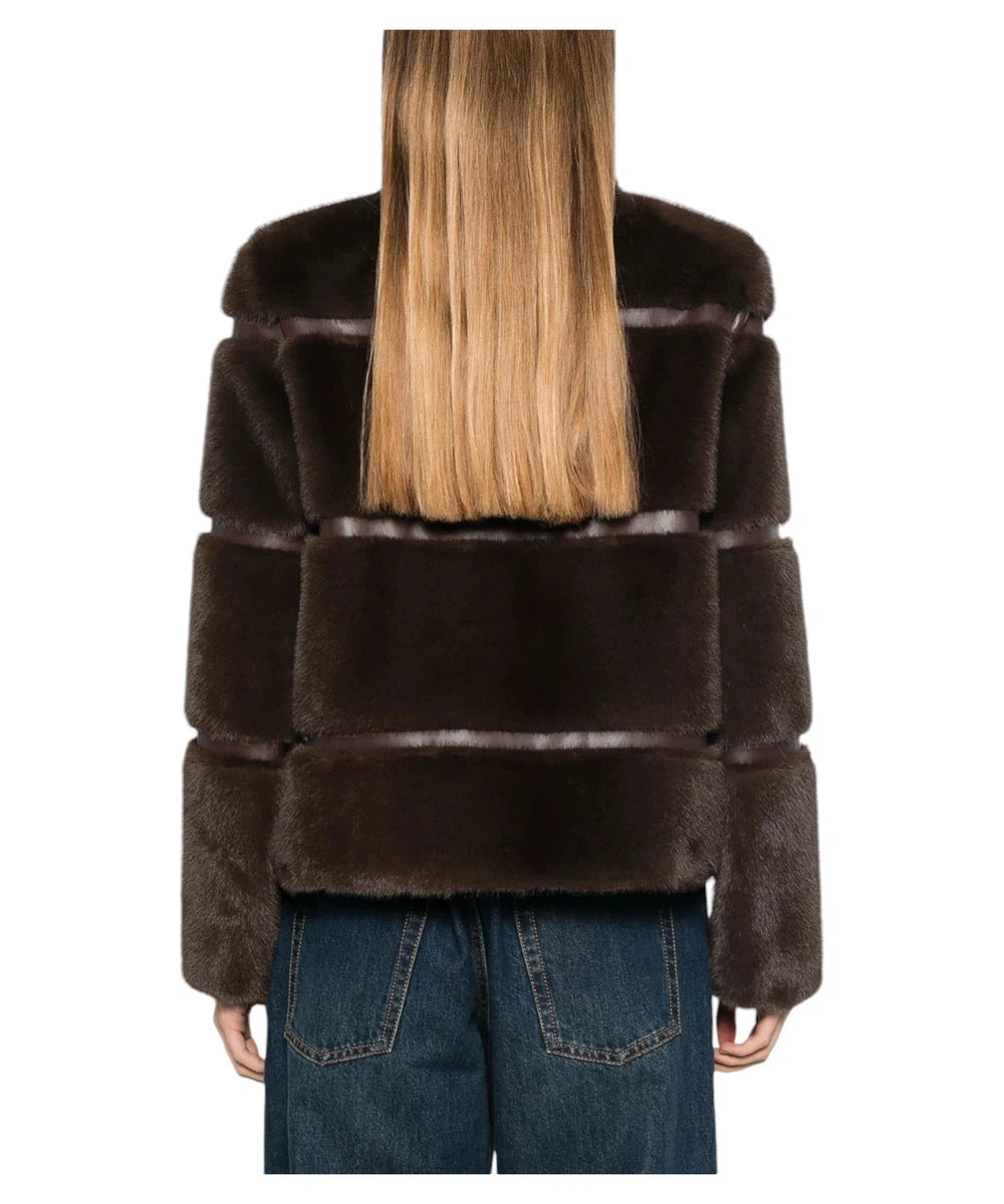 Giacca Twinset in Pelliccia Cruelty-Free Caffè Moda Sostenibile