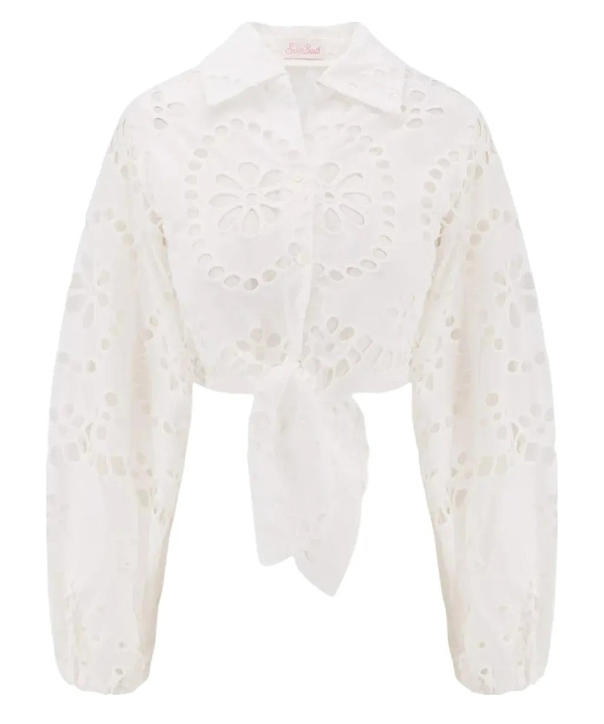 Camicia Febe in Cotone Cioccolato con Fiocco e Punto Inglese-Camicie-Mc2 Saint Barth-Vittorio Citro Boutique