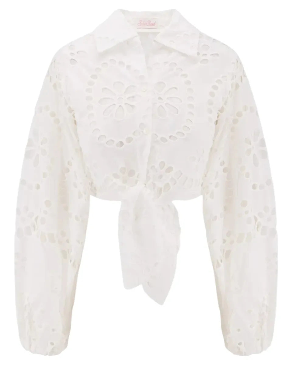 Camicia Febe in Cotone Cioccolato con Fiocco e Punto Inglese-Camicie-Mc2 Saint Barth-Vittorio Citro Boutique