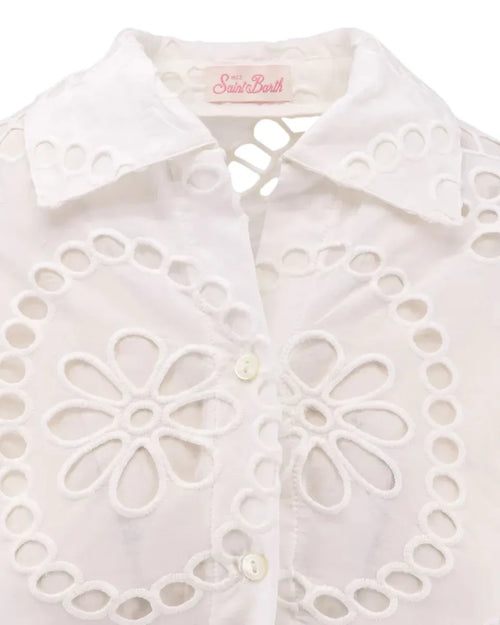 Camicia Febe in Cotone Cioccolato con Fiocco e Punto Inglese-Camicie-Mc2 Saint Barth-Vittorio Citro Boutique