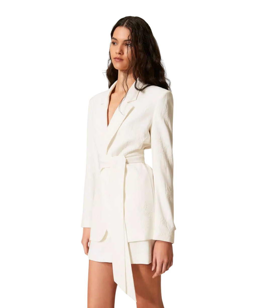 Women's Twinset Embroidered Blazer Jacket with Belt