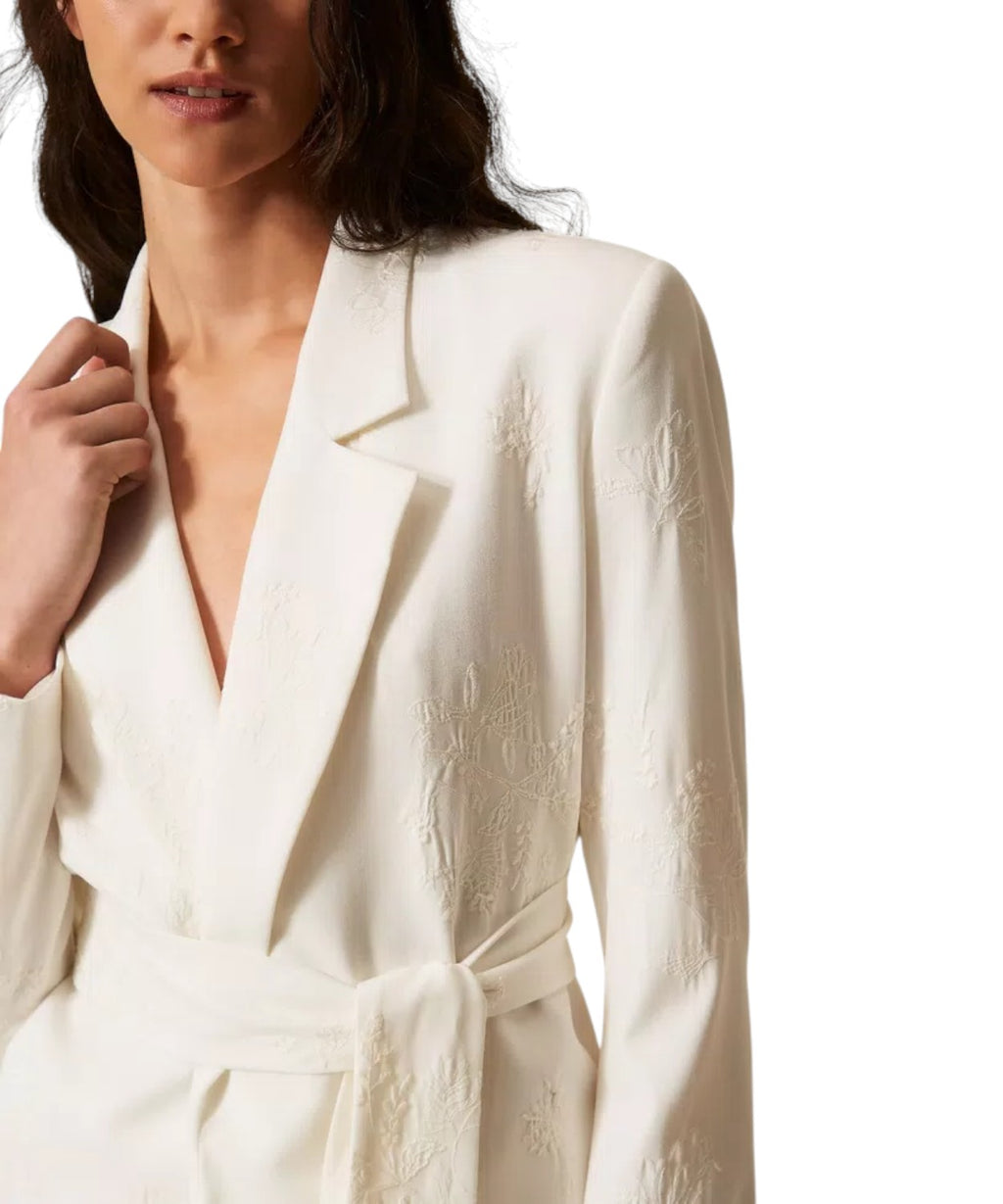 Women's Twinset Embroidered Blazer Jacket with Belt
