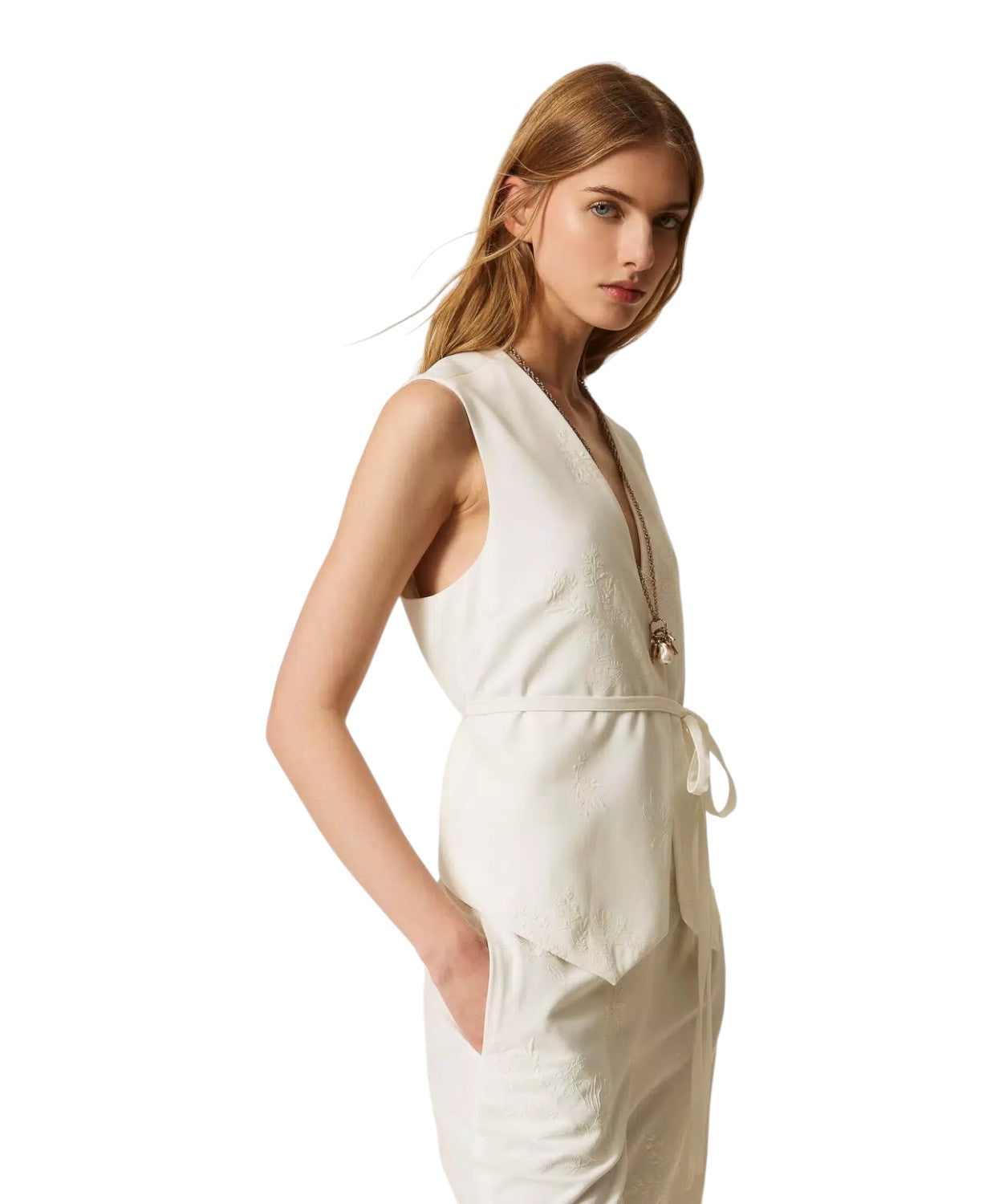 Twinset Embroidered Women's Vest with Belt