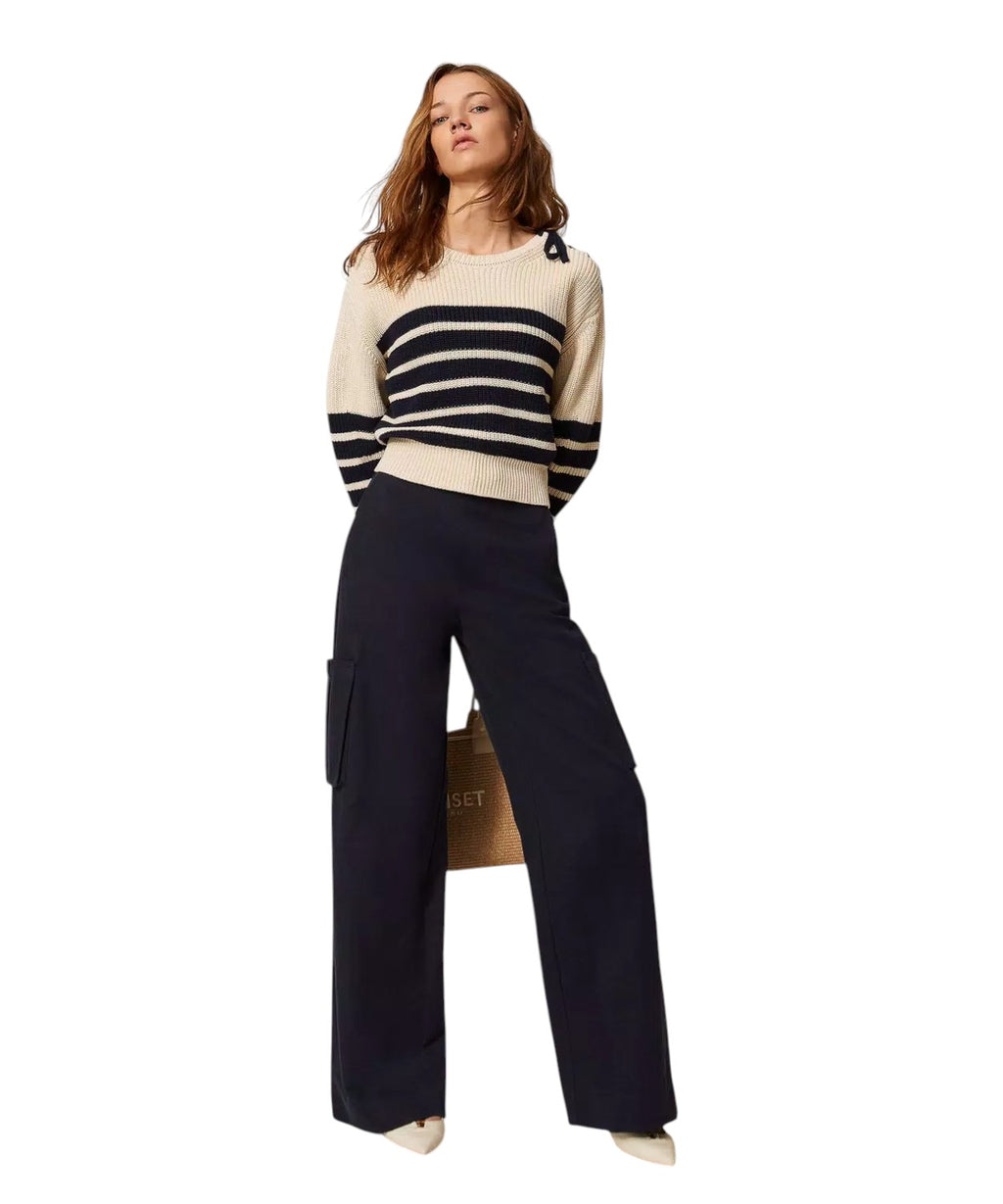 Pantalones cargo anchos en algodón, lyocell y lino