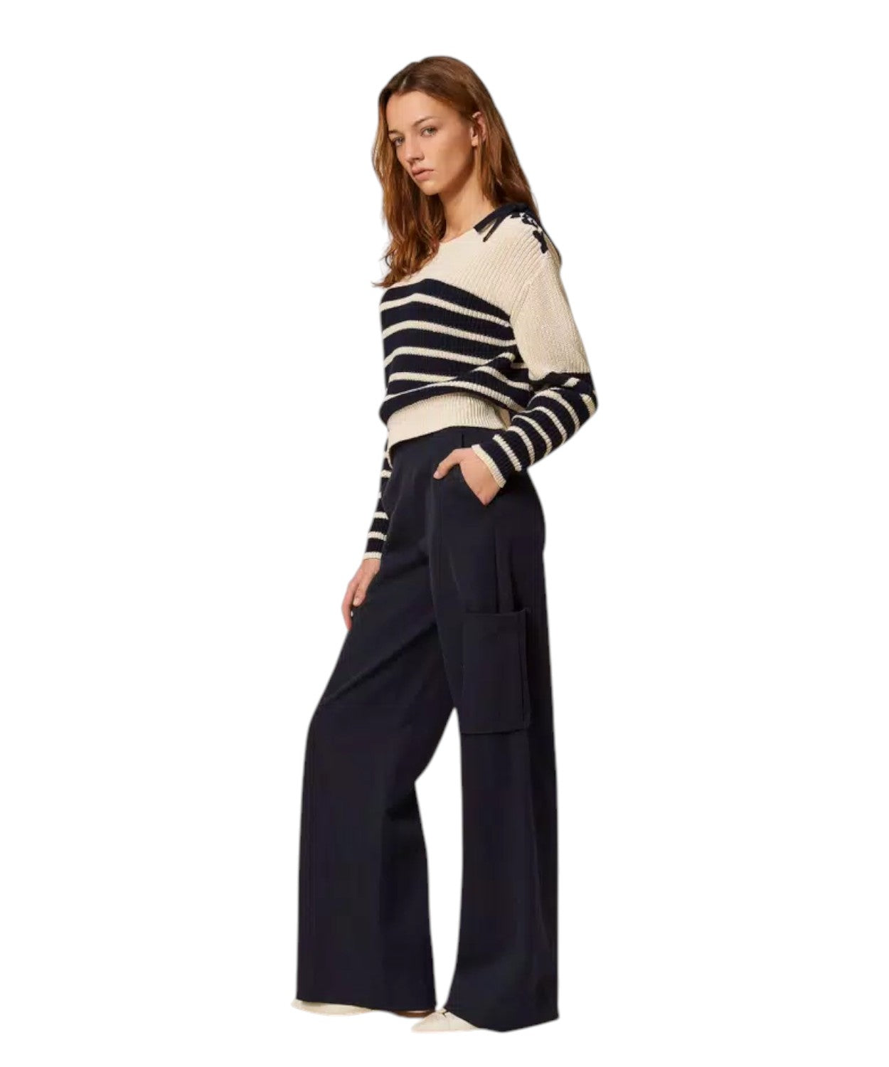 Pantalones cargo anchos en algodón, lyocell y lino