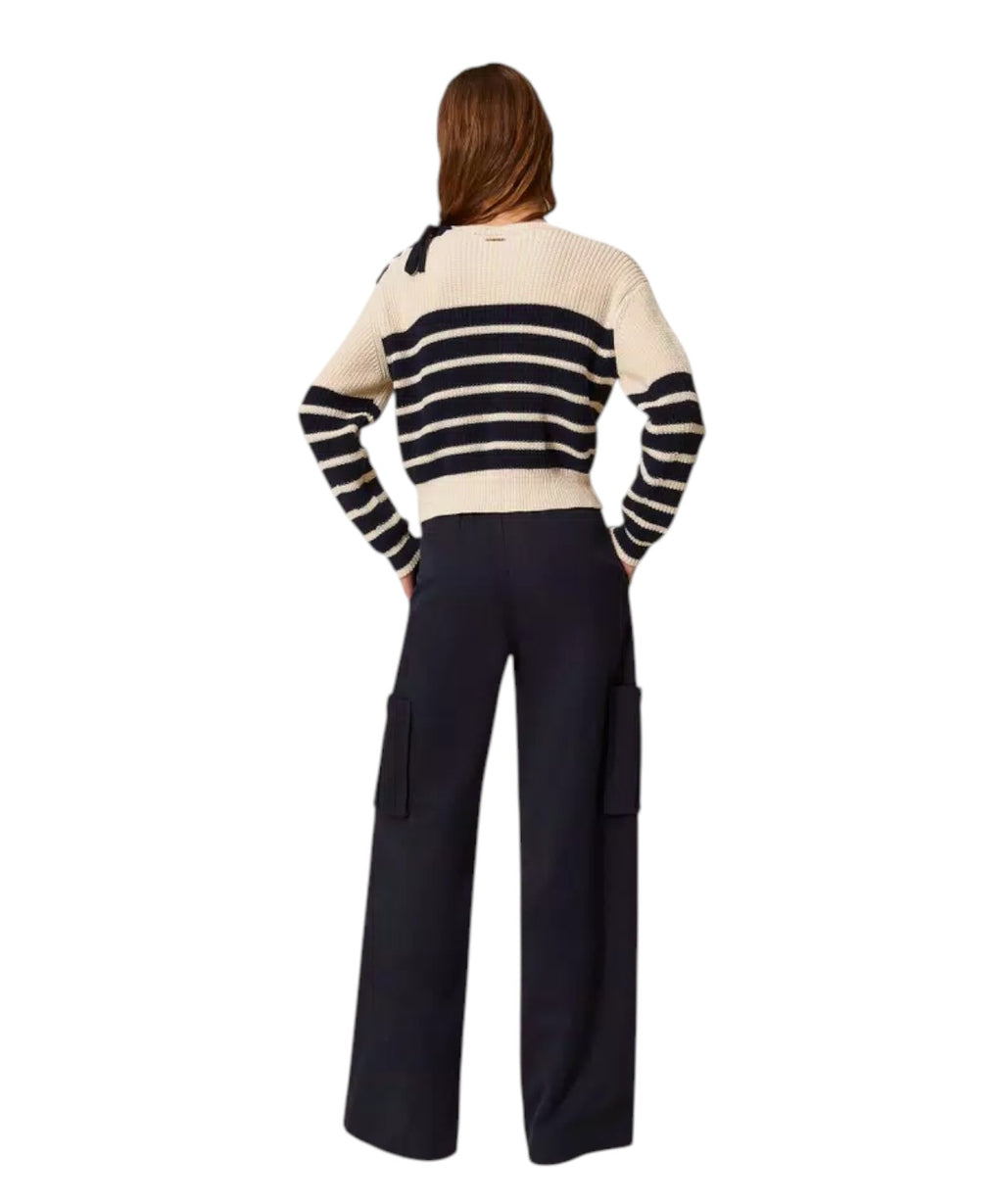Pantalones cargo anchos en algodón, lyocell y lino