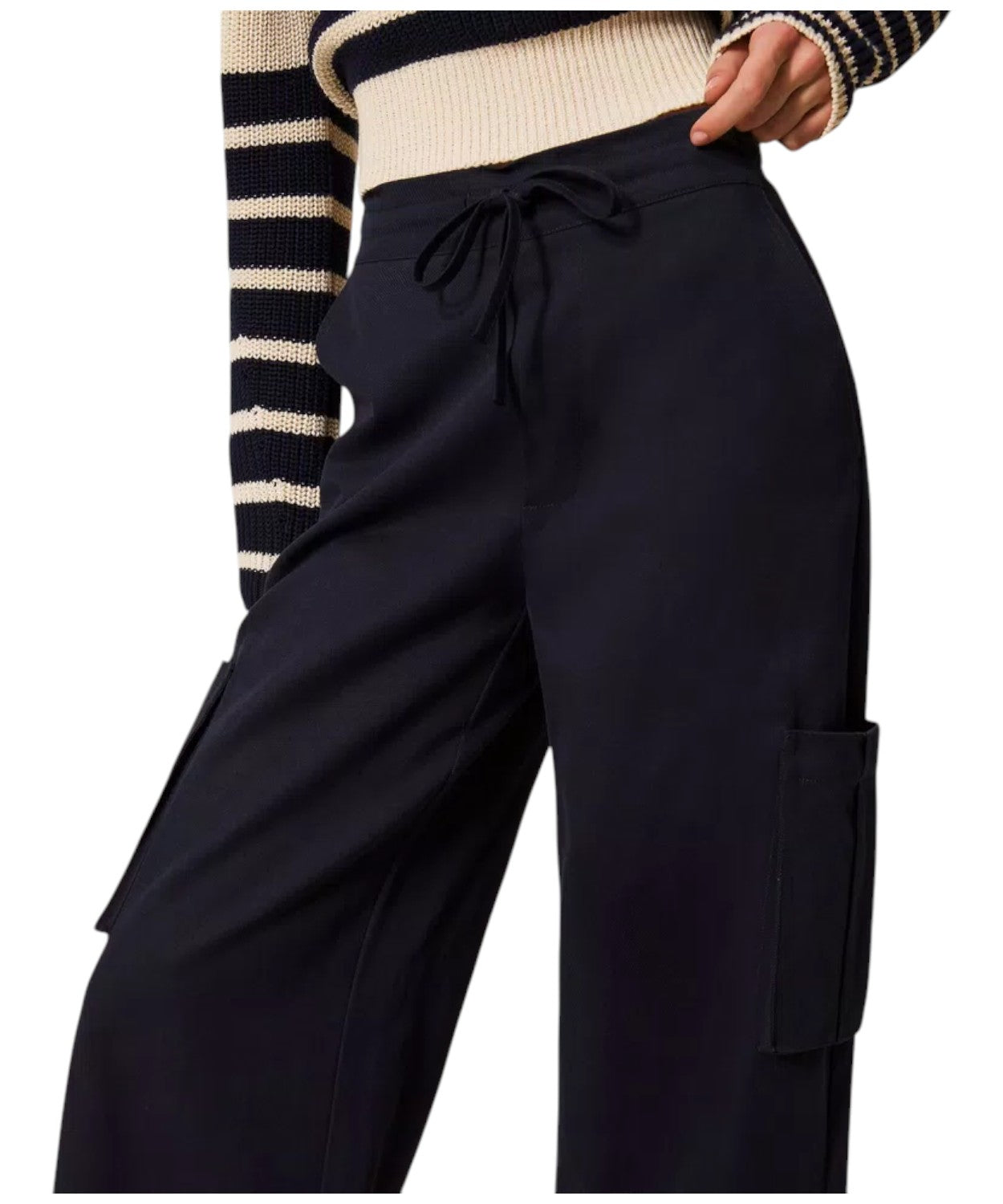 Pantalones cargo anchos en algodón, lyocell y lino