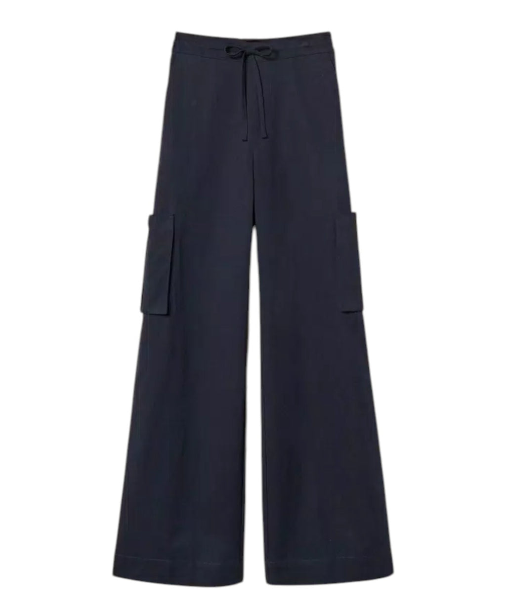 Pantalones cargo anchos en algodón, lyocell y lino