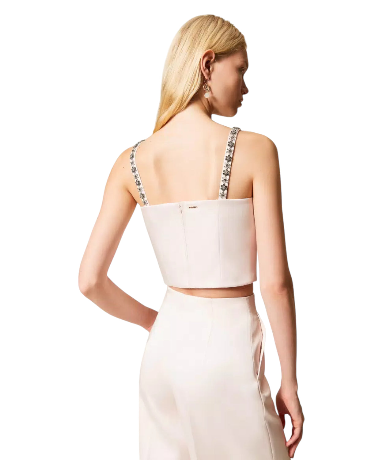 Top Cropped Duchesse Sabbia Rosa con Ricamo Twinset