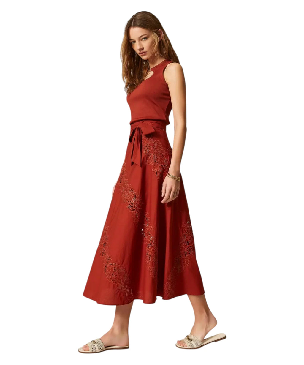 Gonna Lunga Cotone con Ricamo Sangallo