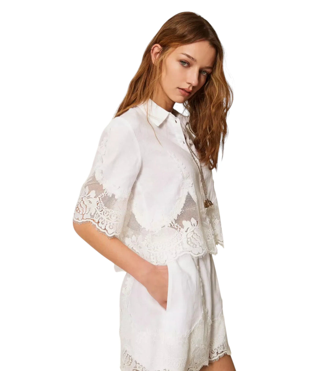 Twinset Women's Linen Shirt with Lace