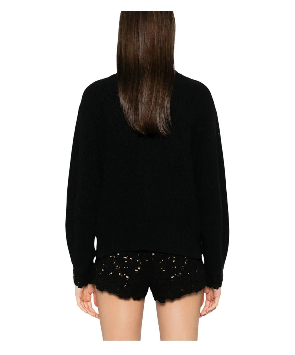 Maglia in Misto Lana con Ricamo Floreale a Crochet-Twinset-Maglieria-Vittorio Citro Boutique