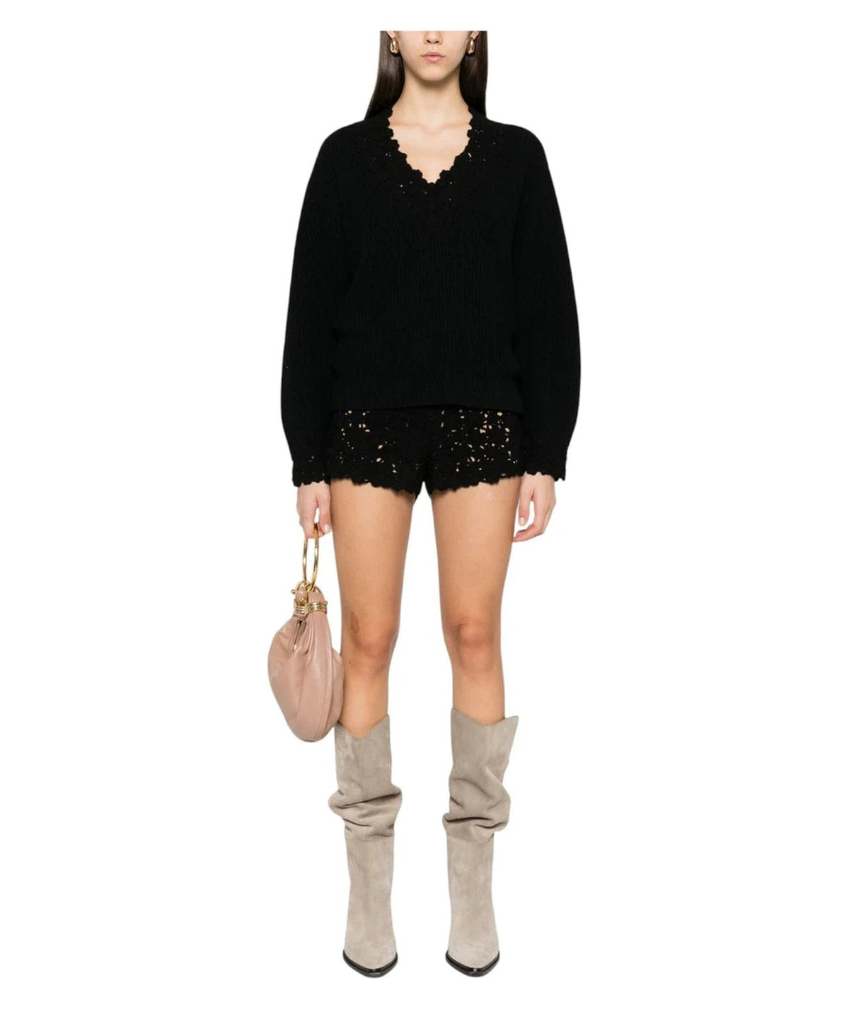 Maglia in Misto Lana con Ricamo Floreale a Crochet-Twinset-Maglieria-Vittorio Citro Boutique