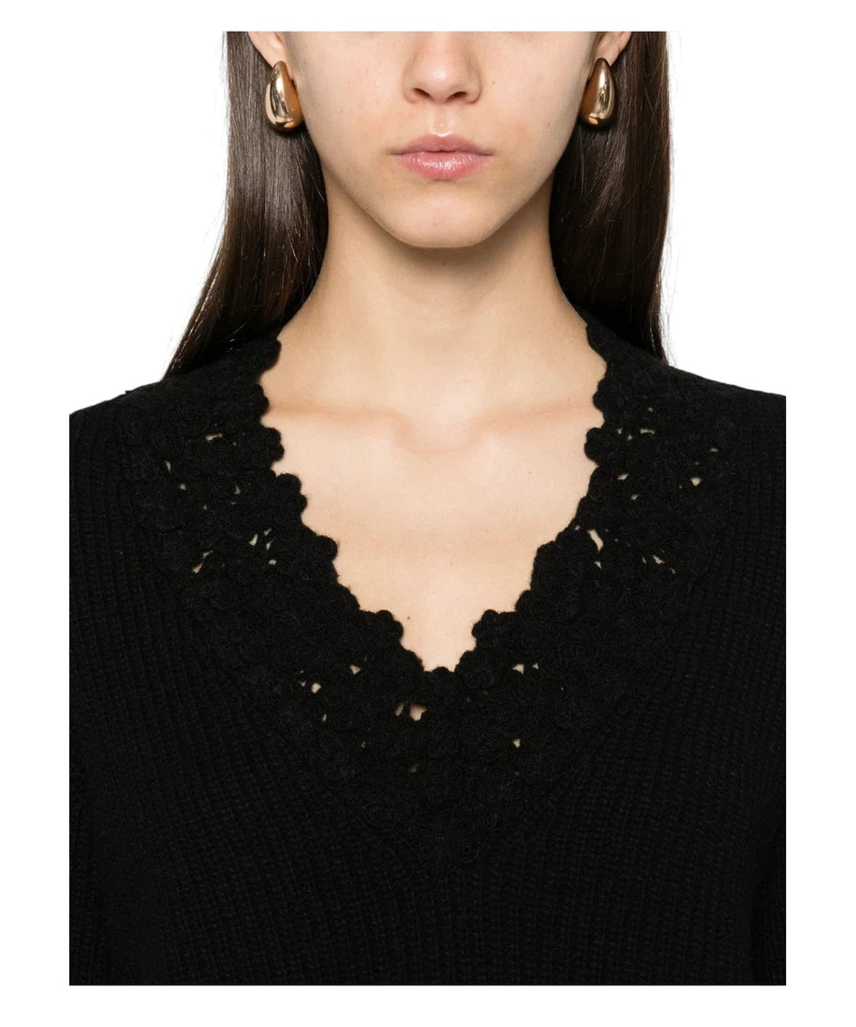Maglia in Misto Lana con Ricamo Floreale a Crochet-Twinset-Maglieria-Vittorio Citro Boutique