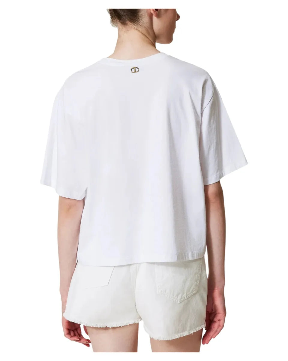 T-shirt bianca con ricamo-T-shirt-Twinset-Vittorio Citro Boutique