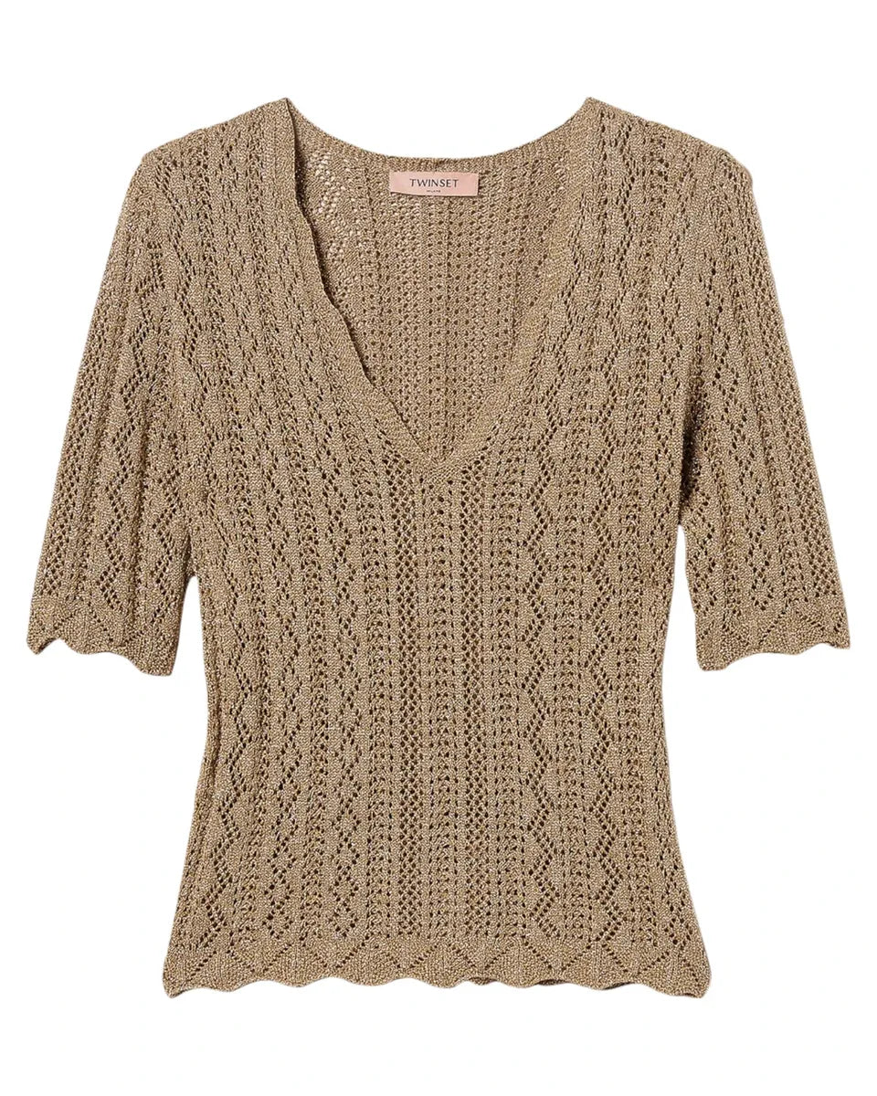Maglia in lurex con lavorazione geometrica-Twinset-Maglieria-Vittorio Citro Boutique