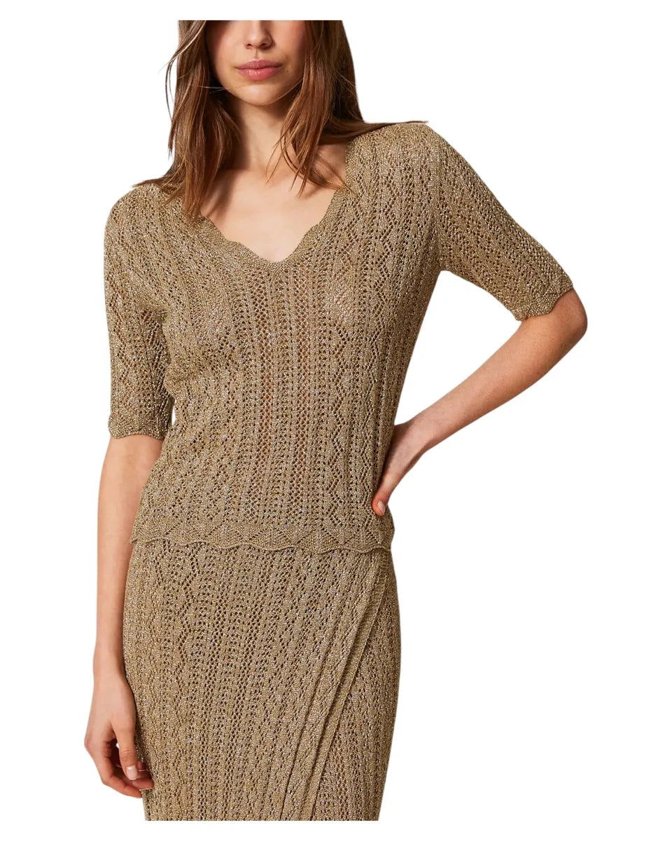 Maglia in lurex con lavorazione geometrica-Twinset-Maglieria-Vittorio Citro Boutique