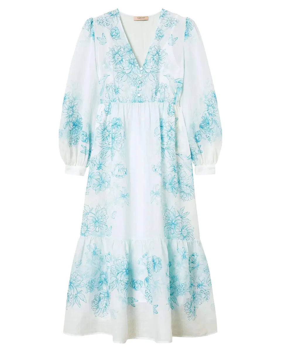 Abito lungo in ramiè con stampa floreale-Twinset-Abiti-Vittorio Citro Boutique