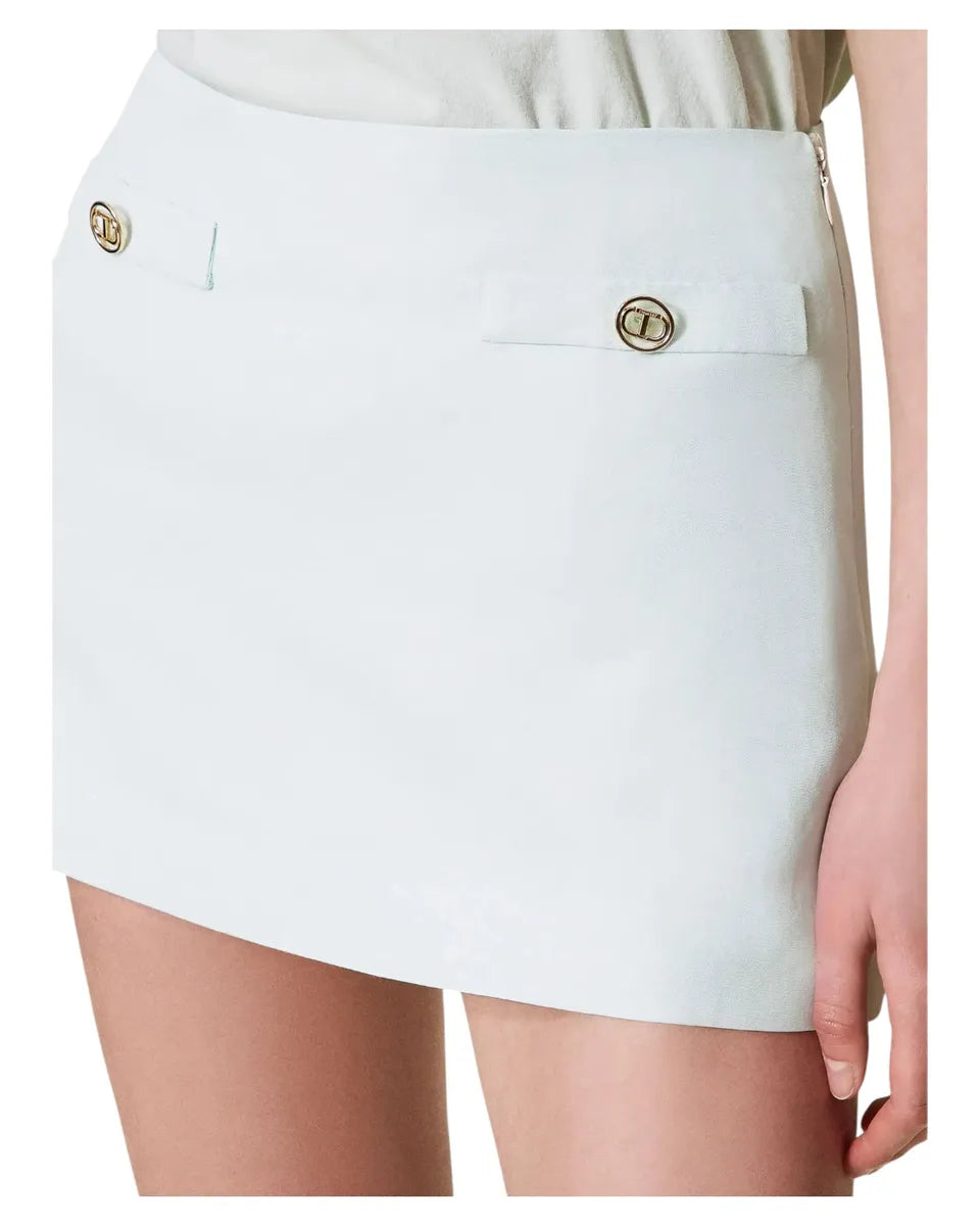 Minigonna svasata in misto lino Water Green con bottoni Oval T-Twinset-Gonne-Vittorio Citro Boutique