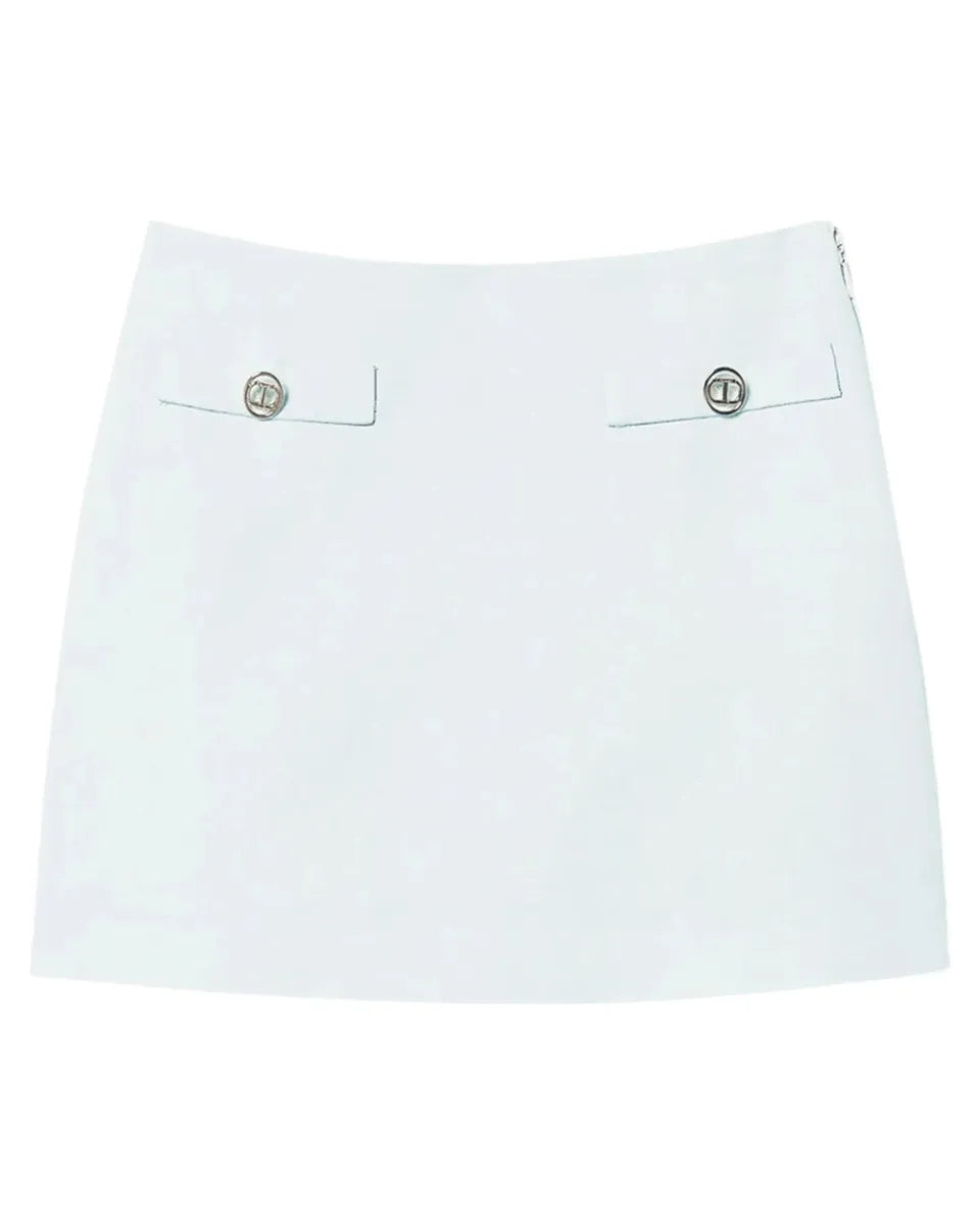 Minigonna svasata in misto lino Water Green con bottoni Oval T-Twinset-Gonne-Vittorio Citro Boutique