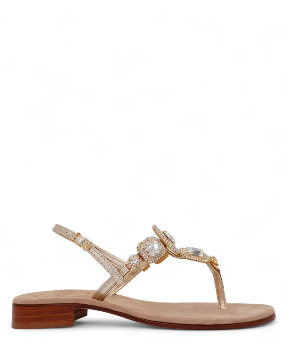 Sandalo Infradito Capri Gioiello in Pelle Oro con Maxi Pietre Luminose-Capri Vittorio Citro-Sandali-Vittorio Citro Boutique