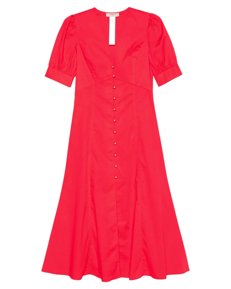 Abito midi svasato in cotone rosso papavero-Twinset-Abiti-Vittorio Citro Boutique