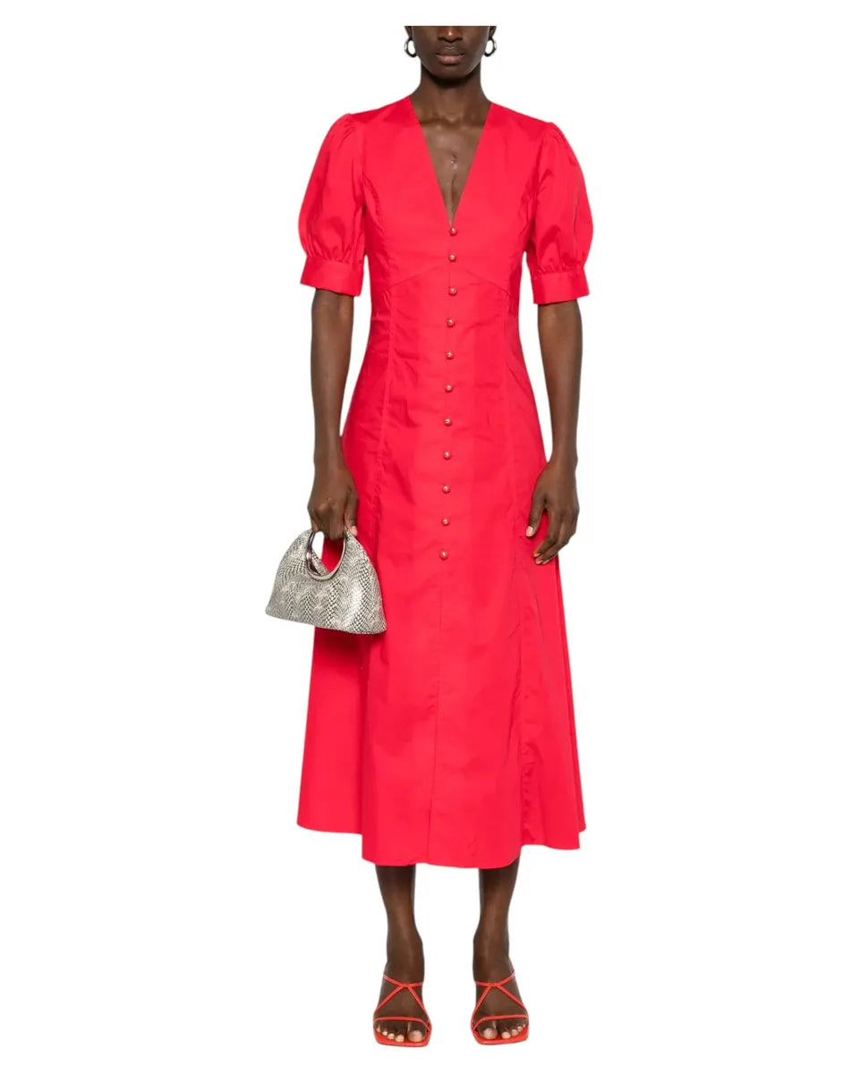 Abito midi svasato in cotone rosso papavero-Twinset-Abiti-Vittorio Citro Boutique