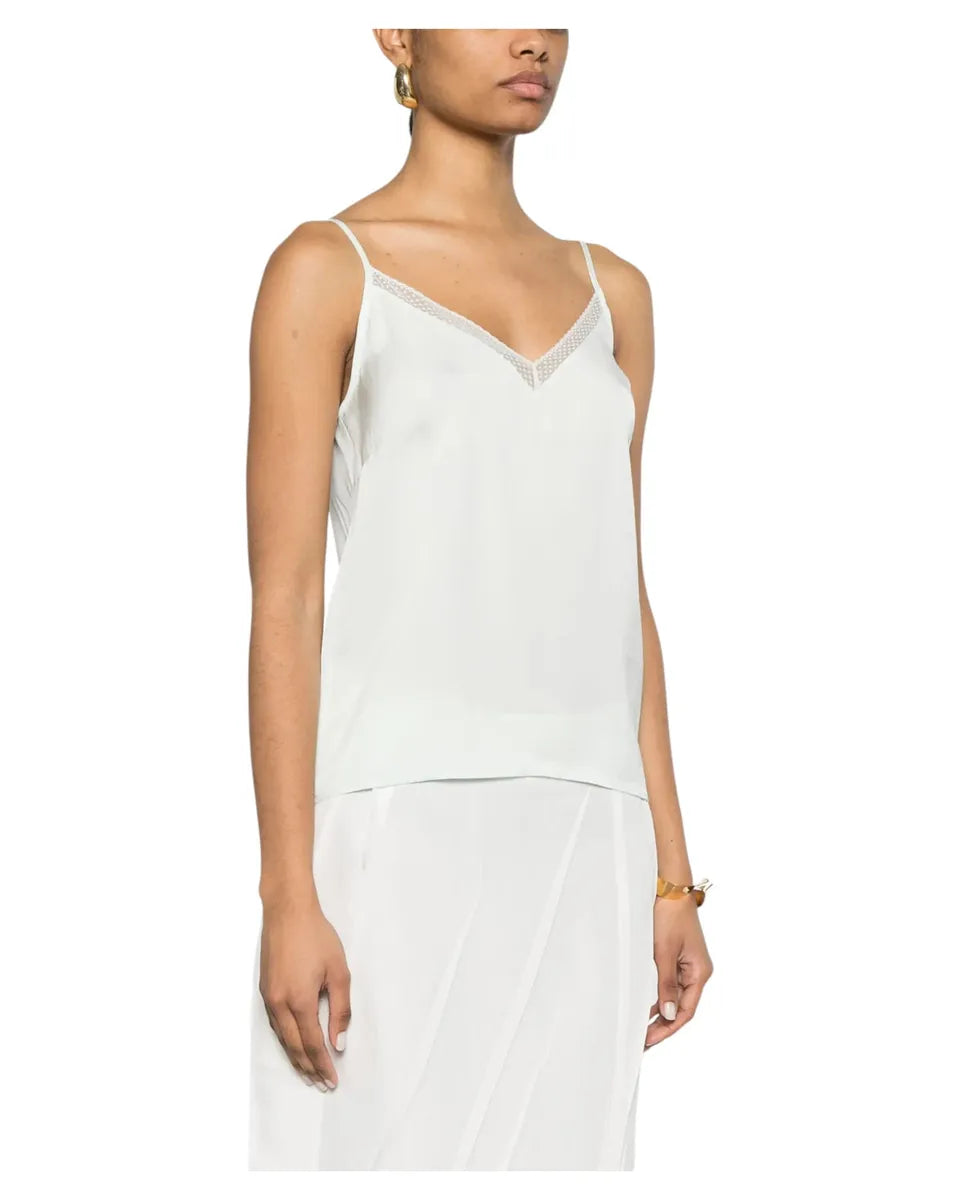 Top in raso opaco Water Green con inserti in pizzo Valenciennes-Twinset-Top-Vittorio Citro Boutique