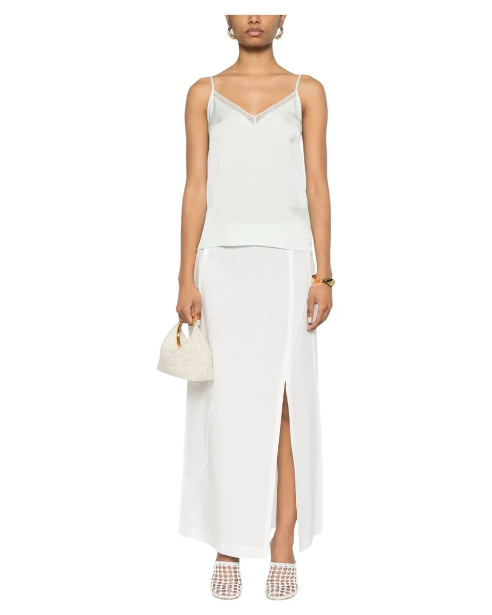 Top in raso opaco Water Green con inserti in pizzo Valenciennes-Twinset-Top-Vittorio Citro Boutique